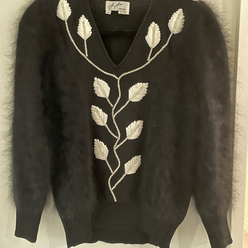 Lido fur sweater with leaf and rhinestone detail
